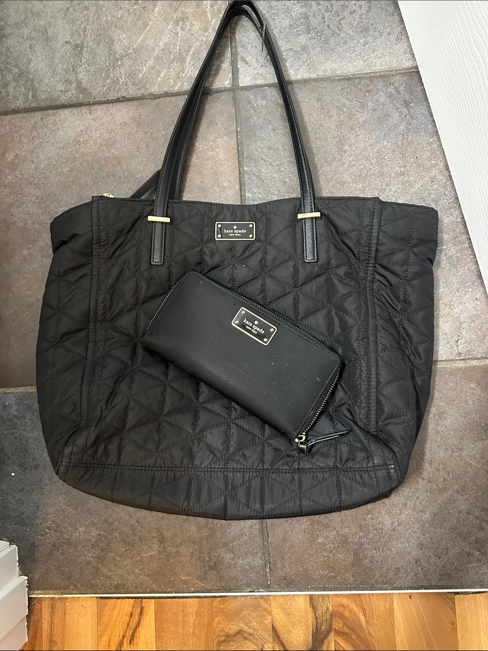 kate spade Black Quilted Tote with Zip Wallet